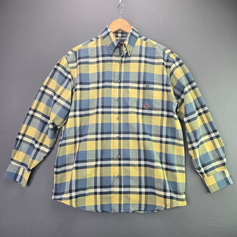 Twenty X Wrangler Shirt Mens Large Blue Yellow Plaid Long Sleeve Button Up